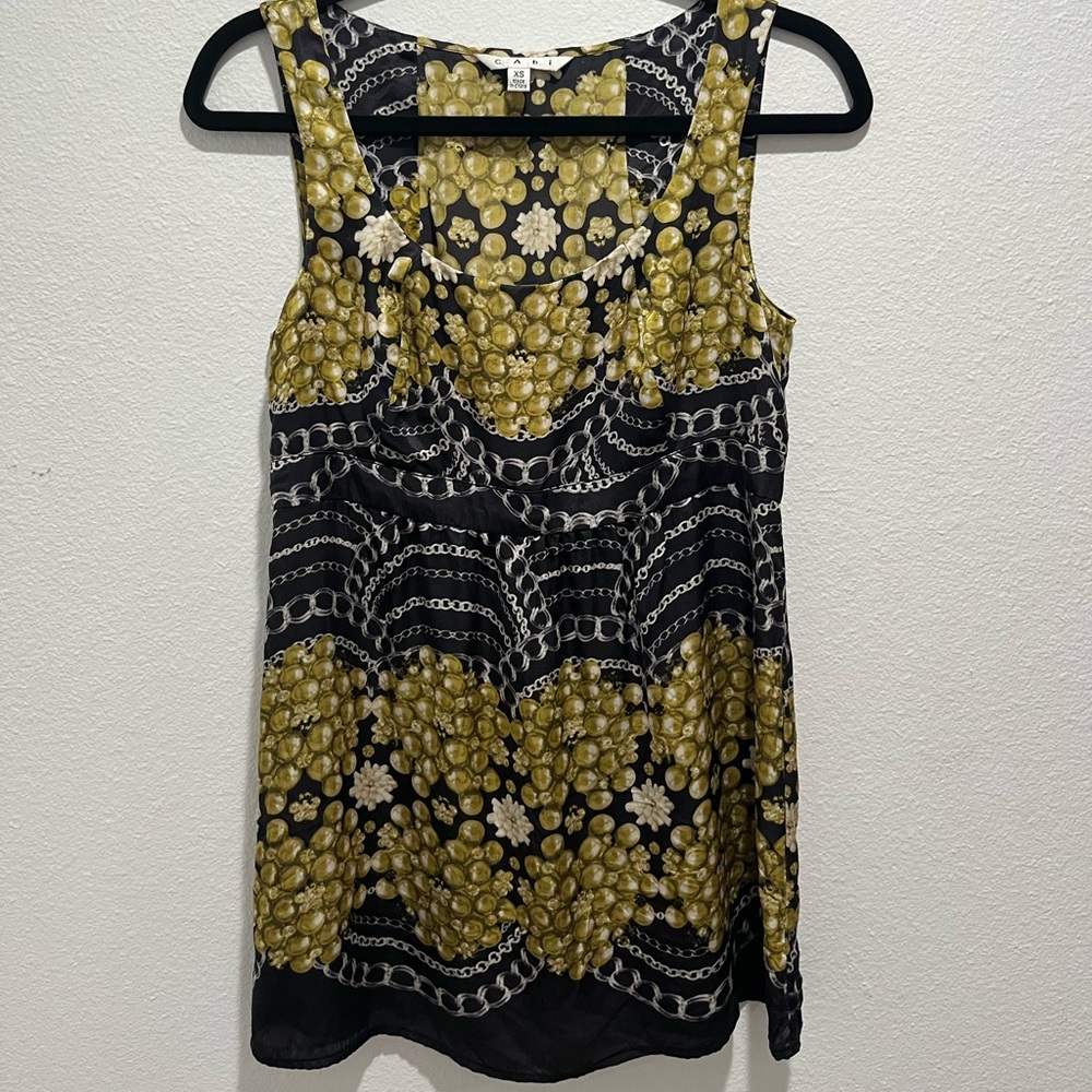 CAbi Black and Gold Floral Tank Top